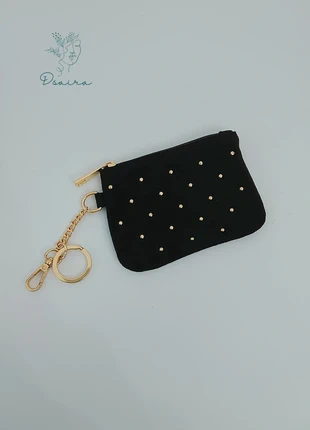 Italian Suede Black Coin Purse with Gold Studs – Mini Pouch Keychain, marque: The Genuine Leather, état: Très bon état, 14,95 €, 16,40 € Protection acheteurs incluse