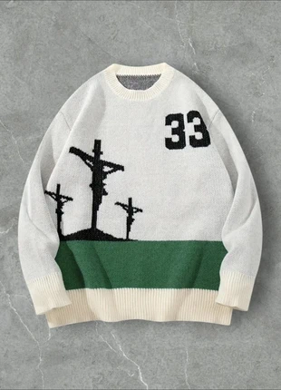 Knit pull-over col rond - design jesus - Taille M unisexe - tricot y2k, brand: Boutique Parisienne, condizioni: Ottime, taglia: M, €64.00, €67.90 include la Protezione acquisti Pro