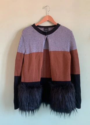 Cardigan Gotha Cashemere Blocchi Di Colore Nero, Grigio, Marrone Pelliccia Sintetica - Taglia S/M, marque: Gotha, état: Très bon état, taille: M / 38 / 10, 50,00 €, 53,20 € Protection acheteurs incluse