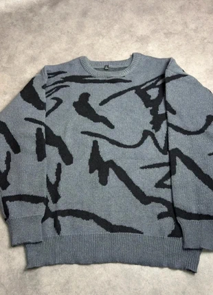 Pull chaud Y2K streetwear avec motifs abstraits gris foncé - Taille L, marque: Aesthetic, état: Très bon état, taille: L, 19,90 €, 21,60 € Protection acheteurs incluse