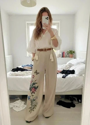 pantalon palazzo beige à imprimé floral et papillon #006, brand: jardin boheme, condition: Very good, size: M / 38 / 10, €42.99, €45.84 includes Buyer Protection