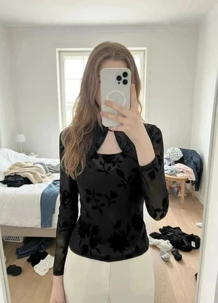 top noir style cheongsam en velours dévoré #031, marque: Fleur d'Opium, état: Très bon état, taille: M / 38 / 10, 37,99 €, 40,59 € Protection acheteurs incluse