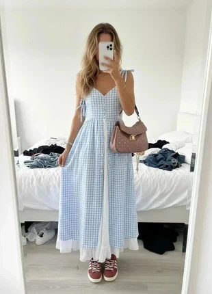 robe longue vichy bleu fendue à volants #051, brand: Maison Bleuet, condizioni: Ottime, taglia: M / IT 42 / EU 38, €49.99, €53.19 include la Protezione acquisti