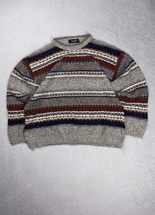 Pull d'hiver vintage Taille M Oversized - col rond en maille à motif 90's winter knit - Gris, brand: Vintage Dressing, condizioni: Ottime, taglia: M, €13.90, €15.30 include la Protezione acquisti