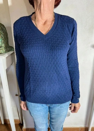 Pull Tommy Hilfiger Bleu Marine- Logo- Col V- Torsadée- taille S- femme, merk: Tommy Hilfiger, staat: Heel goed, maat: S / 36 / 8, € 16,90, € 18,45 inclusief Kopersbescherming