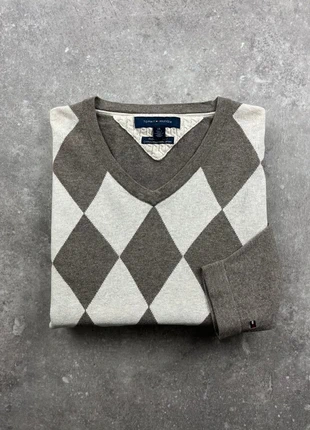 Pull Col V Tommy Hilfiger Blanc/Marron L Homme, marke: Tommy Hilfiger, zustand: Sehr gut, größe: L, 19,00 €, 20,65 € beinhaltet Vinted-Käuferschutz Pro