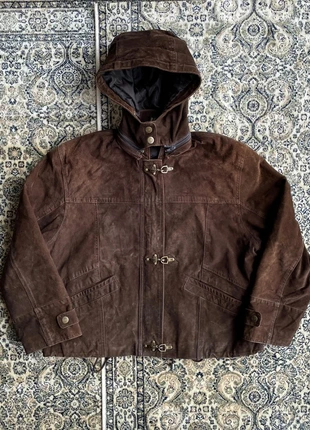 Veste Capuche Amovible Daim Cuir Boxy Fit Crochet Hooks clasps Leather Fireman jacket y2k #NC0204, marca: Vintage Dressing, estado: Muy bueno, tamaño: M, 165,00 €, 173,95 € Protección al comprador incluida