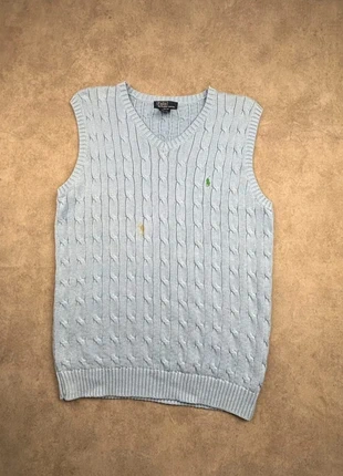 Pull sans manche torsade Ralph Lauren bleu clair logo vert - taille L femme, brand: Ralph Lauren, condizioni: Buone, taglia: L / IT 44 / EU 40, €19.90, €21.60 include la Protezione acquisti Pro