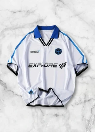 Polo blanc à col bleu taille M style football racing streetwear vintage, brand: y2k, condizioni: Ottime, taglia: M, €25.00, €26.95 include la Protezione acquisti Pro