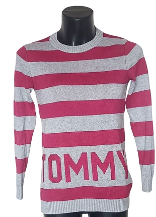 Pull Tommy Hilfiger vintage femme rayé gris/fuchsia–Taille S, marque: Tommy Hilfiger, état: Très bon état, taille: S / 36 / 8, 25,00 €, 26,95 € Protection acheteurs incluse