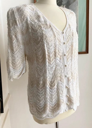 Cardigan ajouré 80s écru beige blanc doré 40 🍂, marque: Vintage, état: Très bon état, taille: L / 40 / 12, 7,00 €, 8,05 € Protection acheteurs (Pro) incluse