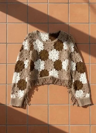 Pull crochet à franges, manches longues, taille M, fleurs rétro bohème chic, brand: Elodia, condition: Very good, size: M / 38 / 10, €34.99, €37.44 includes Buyer Protection Pro