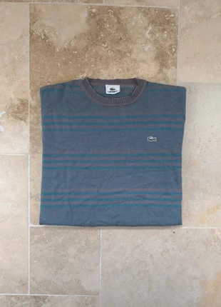 Pull vintage Lacoste - Homme L - bicolore à rayures, turquoise gris/marron - 50% acrylique 50% coton, marque: Lacoste, état: Très bon état, taille: L, 35,00 €, 37,45 € Protection acheteurs (Pro) incluse