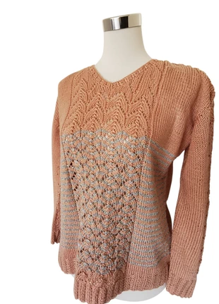 Pull tricoté main pêche et argenté – pièce unique et chaleureuse, marque: Unique, état: Bon état, taille: M / 38 / 10, 2,00 €, 2,80 € Protection acheteurs incluse