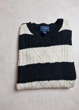 chaps classics – pull torsadé rayé noir & crème – homme – taille S, marque: CHAPS, état: Très bon état, taille: S / 36 / 8, 23,00 €, 24,85 € Protection acheteurs incluse