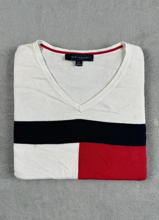 Pull Col V Tommy Hilfiger Blanc Taille L Femme Logo Brodé Coton Très Bon État #290, marca: Tommy Hilfiger, estado: Muito bom, tamanho: L / 40 / 12, €15.99, €17.49 inclui Proteção do Comprador Pro