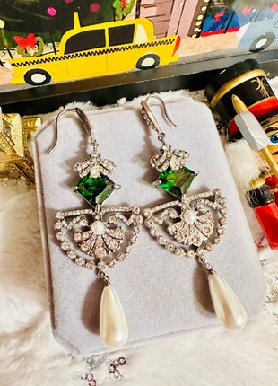 Boucles d’oreilles vintage artisanales en argent – zirconium vert & perles – Fait main BMG, brand: BMG, condition: Very good, €38.50, €41.13 includes Buyer Protection Pro