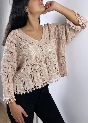Pull Beige Rétro Maille Ajourée Oversize Zara Style Bohème Romantique || M, état: Neuf sans étiquette, taille: M / 38 / 10, 17,00 €, 18,55 € Protection acheteurs incluse