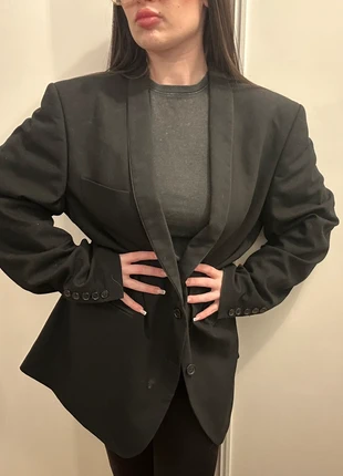 Blazer Oversize Noir Classique Long Vintage T. M/L | Veste de Costume Épaulettes Chic Élégant, brand: Timeless, condizioni: Buone, taglia: Taglia unica, €15.00, €16.45 include la Protezione acquisti