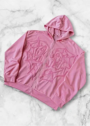 Veste à capuche rose zippée avec motif texturé sur l’avant, taille M, style Y2K, marque: y2k, état: Très bon état, taille: M, 40,00 €, 42,70 € Protection acheteurs (Pro) incluse