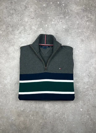 Pull Half-zip Col Camionneur Tommy Hilfiger Taille S Homme Gris À Rayures Logo Brodé Coton #T188, marque: Tommy Hilfiger, état: Très bon état, taille: S, 35,00 €, 37,45 € Protection acheteurs (Pro) incluse