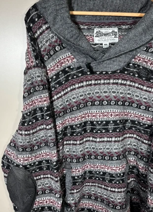 Ethnic vintage knit pullover trui met kleurrijke print en elleboogpatches maat 4XL grijs, merk: Vintage Dressing, staat: Goed, maat: 4XL, € 5,00, € 5,95 inclusief Kopersbescherming