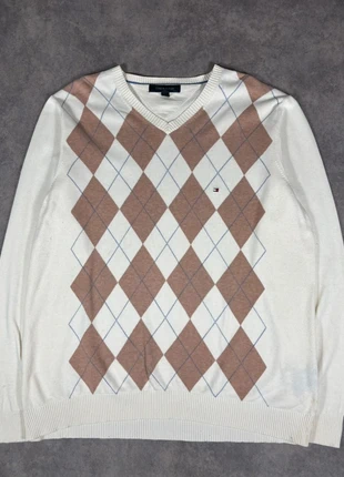 Pull En Col V Tommy Hifilger à Losanges Marron Blanc | Logo Brodé | Taille XXL, marque: Tommy Hilfiger, état: Très bon état, taille: XXL, 17,90 €, 19,50 € Protection acheteurs incluse