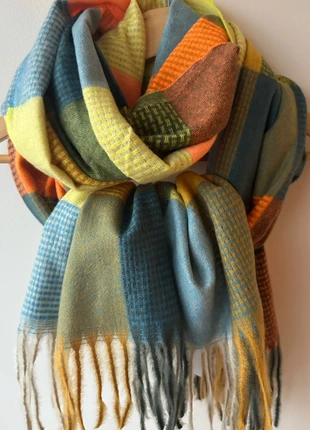 Sjaal dames - blauw geel oranje - wintersjaal, estado: Novo com etiquetas, €13.99, €15.39 inclui Proteção do Comprador