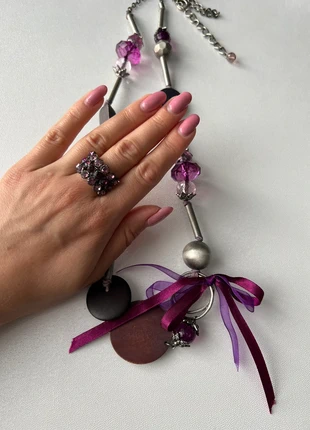 Designer Jewelry Set – Beaded Necklace / Pendant + Adjustable Ring, marca: Vintage Dressing, estado: Nuevo sin etiquetas, 10,00 €, 11,20 € Protección al comprador incluida