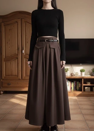 Jupe longue marron évasée avec ceinture et poches, style chic, estado: Muy bueno, tamaño: M / 38 / 10, 39,90 €, 42,60 € Protección al comprador Pro incluida