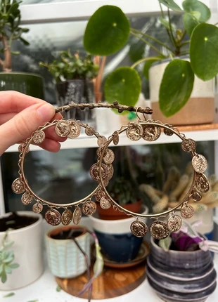Gypsy hippy boho gold coloured large hoop dangly earrings, brand: no brand, condition: Very good, £3.00, £3.85 includes Buyer Protection
