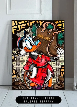 Affiche – Illustration Pop Art Donald Work Hard A3, merk: Disney, staat: Heel goed, € 10,00, € 11,20 inclusief Kopersbescherming Pro