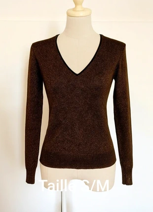 🌼Pull hiver col V pailleté bronze ajusté 🌼, marque: Boutique indépendante, état: Très bon état, taille: M / 38 / 10, 14,00 €, 15,40 € Protection acheteurs incluse
