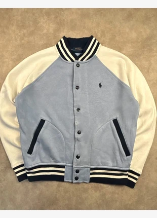 Veste de baseball à bouton épaisse Ralph Lauren bleu clair et blanche logo brodé marine - taille S, marca: Ralph Lauren, estado: Bom, tamanho: S, €39.90, €42.60 inclui Proteção do Comprador Pro