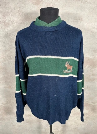 Pull Hiver Ethnic Vintage 80s 90s y2k Croner bleu marine vert rayé brodé taille XL, brand: Vintage Dressing, condition: Very good, size: XL, €22.00, €23.80 includes Buyer Protection Pro