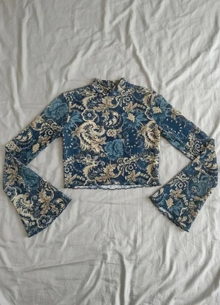 Top Bleu Floral Transparent Style Retro Boho Vintage 70s Manches Évasées, merk: Vintage Dressing, staat: Heel goed, maat: M / 38 / 10, € 29,99, € 32,19 inclusief Kopersbescherming