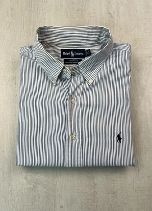 Chemise Ralph Lauren blanche rayée bleu marine col boutonné coton logo brodé L homme Yarmouth Oxford, brand: Ralph Lauren, condizioni: Ottime, taglia: L, €45.00, €47.95 include la Protezione acquisti Pro