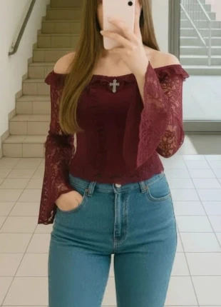 Top bordeaux en dentelle style corset – Taille S, merk: Geot, staat: Heel goed, maat: S / 36 / 8, € 28,80, € 30,94 inclusief Kopersbescherming