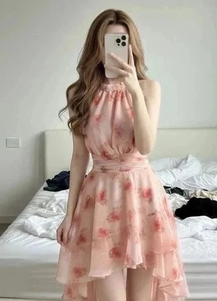 Robe rose fleurie asymétrique avec ceinture femme #042, marca: Rosalyn, estado: Muito bom, tamanho: M / 38 / 10, €44.99, €47.94 inclui Proteção do Comprador