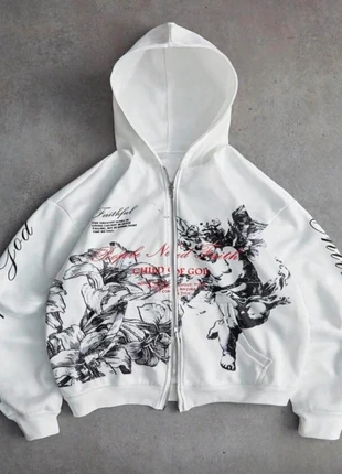 Sweat à capuche blanc au design Artistique, marca: y2k, estado: Novo sem etiquetas, tamanho: M, €30.00, €32.20 inclui Proteção do Comprador