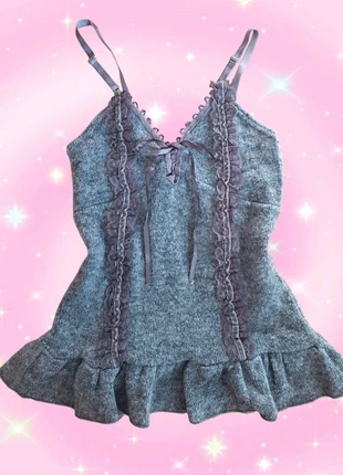 ●y2k grey kit ruffle cami top with lace coquette tg s●, brand: Vintage Dressing, condizioni: Ottime, taglia: S / IT 40 / EU 36, €24.99, €26.94 include la Protezione acquisti