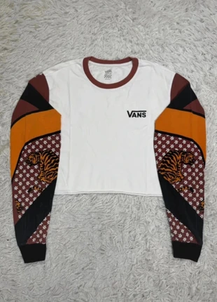 Vans Long Sleeve Tiger Patchwork Tee – White / Burnt Orange / Black (S), marque: Vans, état: Très bon état, taille: S / 36 / 8, 34,00 €, 36,40 € Protection acheteurs incluse