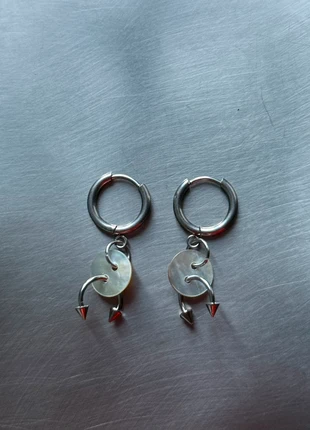 Mini Metallic Piercing Earrings with Nacre Buttons, brand: CHROME, condition: New with tags, €12.00, €13.30 includes Buyer Protection