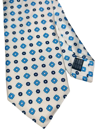 Cravatta in pura seta larga 8 cm perfetta microfantasia fiori bianco blu azzurro tie silk Krawatte, brand: Vintage Dressing, condizioni: Ottime, €12.00, €13.30 include la Protezione acquisti Pro