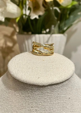 Bague dorée croisée double à strass – élégante et tendance, brand: Tendance, condition: Very good, size: Adjustable, €8.90, €10.05 includes Buyer Protection Pro