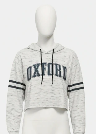 Felpa corta Oxford grigia con cappuccio stile college, merk: Terranova, staat: Heel goed, maat: XL / 42 / 14, € 3,00, € 3,85 inclusief Kopersbescherming