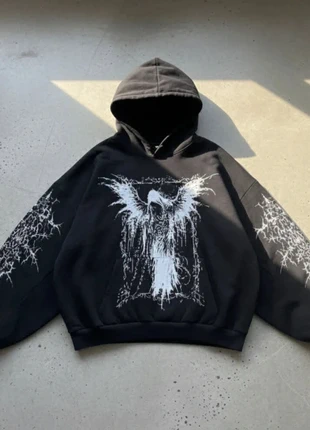 Hoodie noir imprimé ange, coupe oversize, merk: Solar®, staat: Heel goed, maat: M, € 45,90, € 48,90 inclusief Kopersbescherming