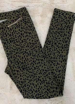 New Look Khaki Green Black Animal Print Skinny Trousers Jeggings Zip Detail UK 8, brand: New Look, condition: Very good, size: S / UK 8-10, £3.00, £3.85 includes Buyer Protection