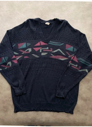 Pull vintage / marine multicolore / à motifs ethnics 80s 90s | col V d'hiver - XL oversize homme, marque: Vintage Dressing, état: Très bon état, taille: XL, 15,00 €, 16,45 € Protection acheteurs (Pro) incluse