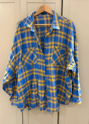 Blue & Yellow Check Plaid Oversized Flannel Shirt Plus Size 24 Pockets Button Up, brand: Boohoo, condition: Very good, size: XXL / UK 24-26, £5.00, £5.95 includes Buyer Protection